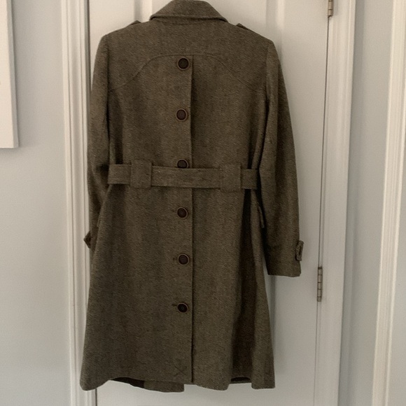Via‎ button-up wool pea coat tan brown size S tie waist midi classic elegant - Picture 8 of 16